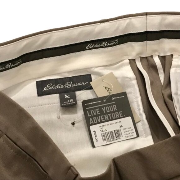 NWT Mens Size 36 36x31 Eddie Bauer Pure Wool Flat-Front Gabardine Trouser Pants - Picture 2 of 4